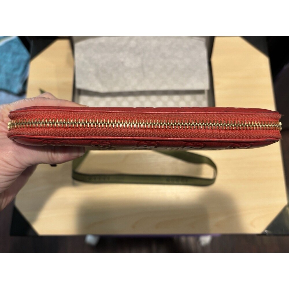 Authentic HOT Red GUCCI Guccissima Leather Zipper Wallet W/ COA Box Fits IPhone - Picture 8 of 16